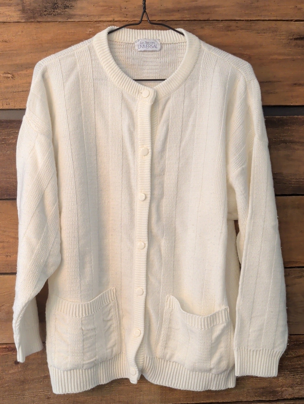 Universal Thread Ivory Ribbed Button-Front Cardigan with Pockets